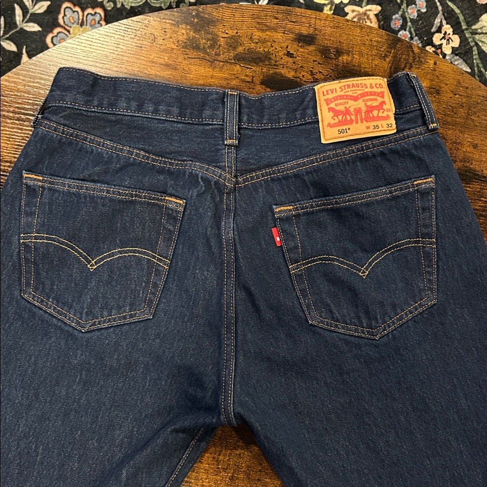 Levi's Men's 501 Shrink to Fit Rigid (Dark Blue) Straight Jeans